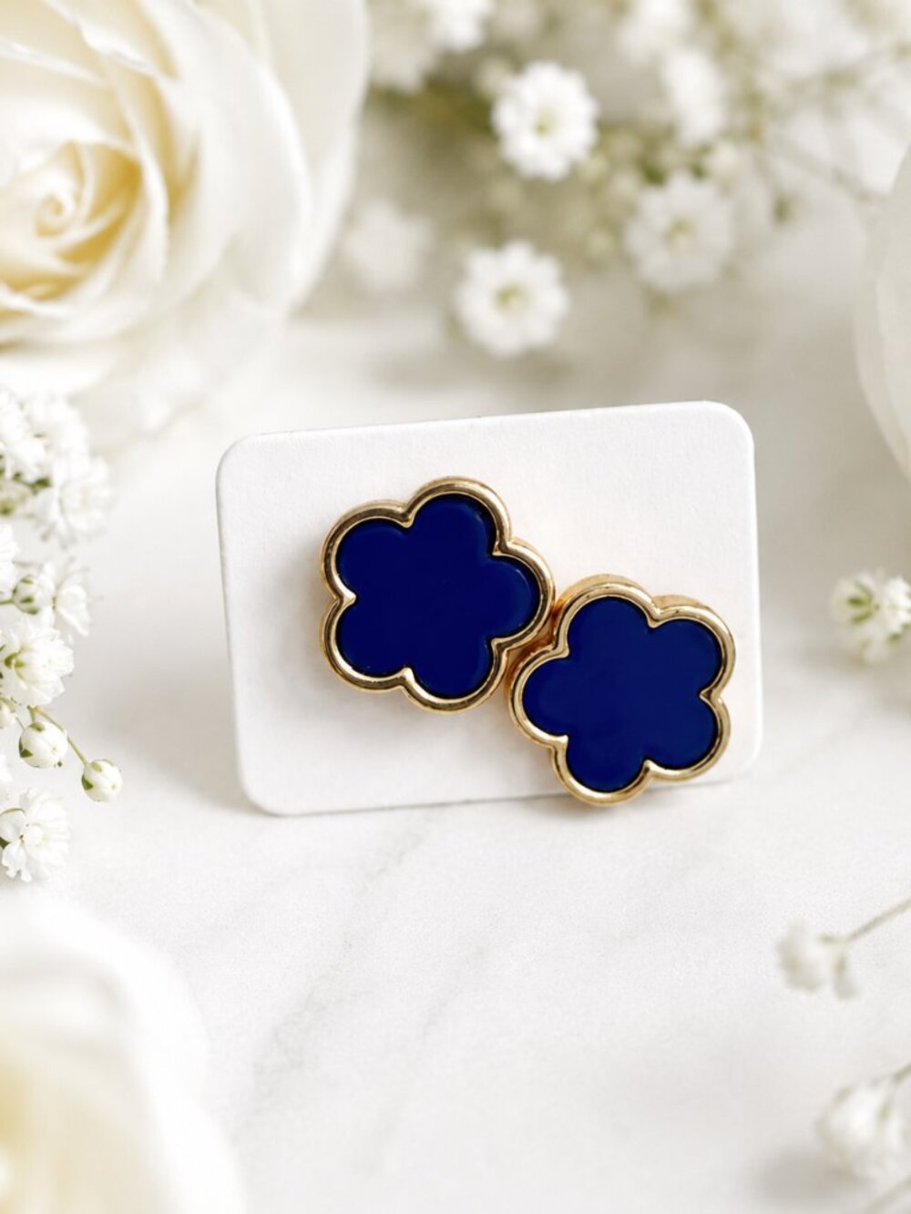 ALLY STATEMEANT EARRINGS DARK BLUE 5 LEAF - Picture 2 of 3